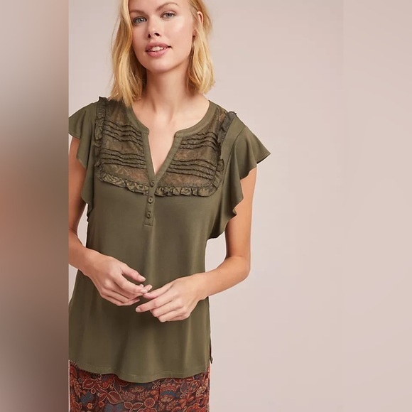 Maeve Tops - Anthropologie Maeve Gillham Flutter-Sleeve Top size M